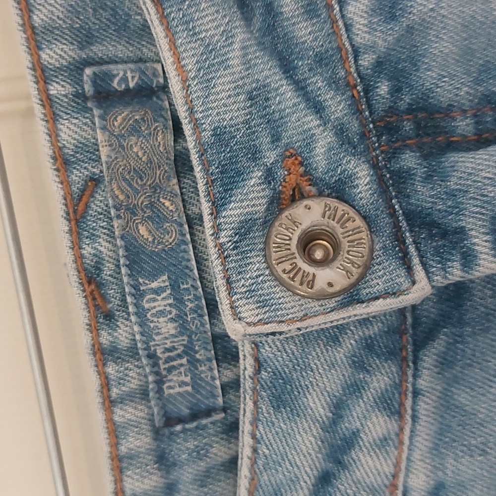 Vintage Patchwork Made In Brazil Light Wash Blue Denim Booty Jean Shorts Size 8 - Picture 3 of 10